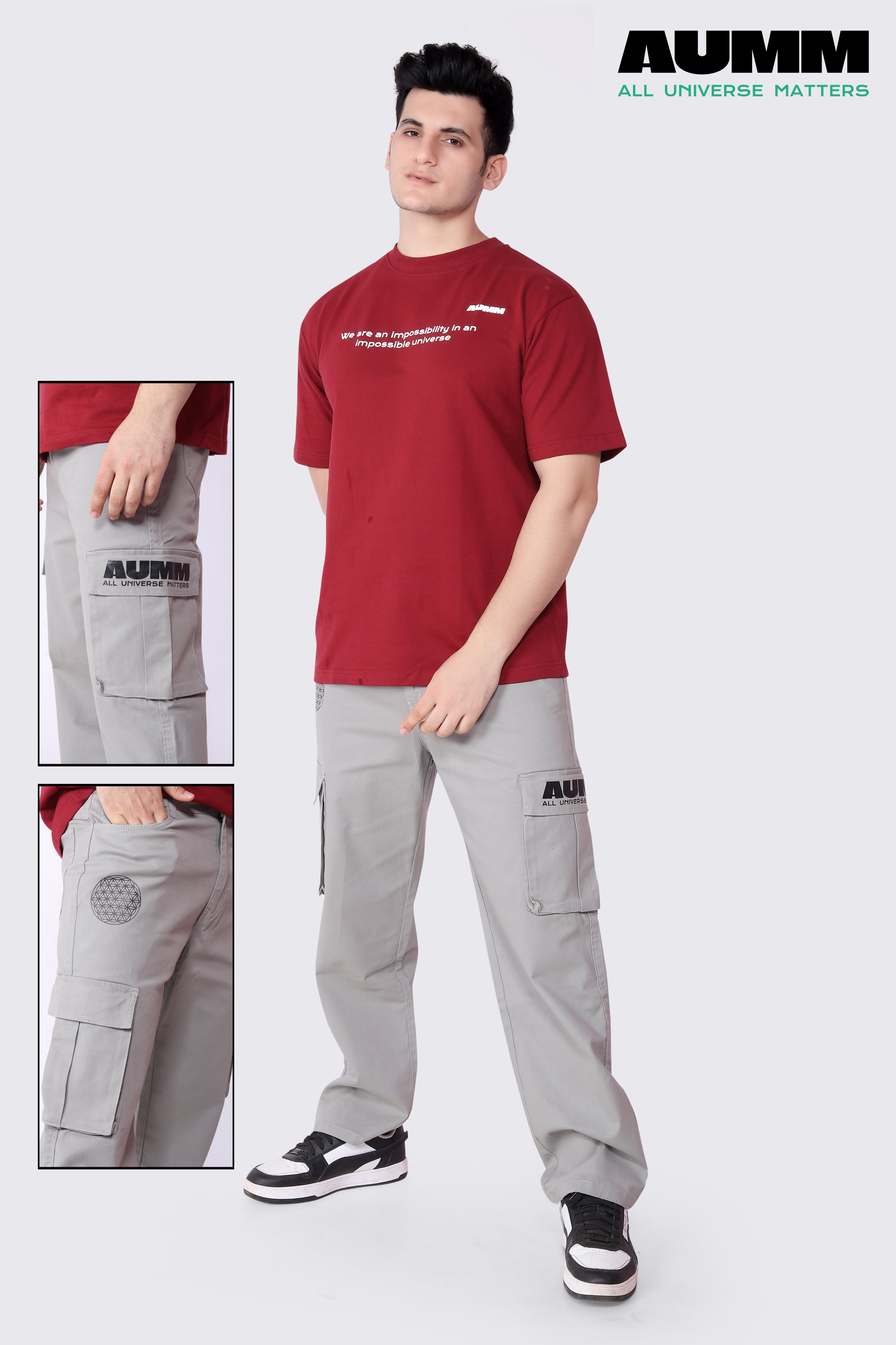 6 Pocket Light Grey Cargo Pants - AUMM #