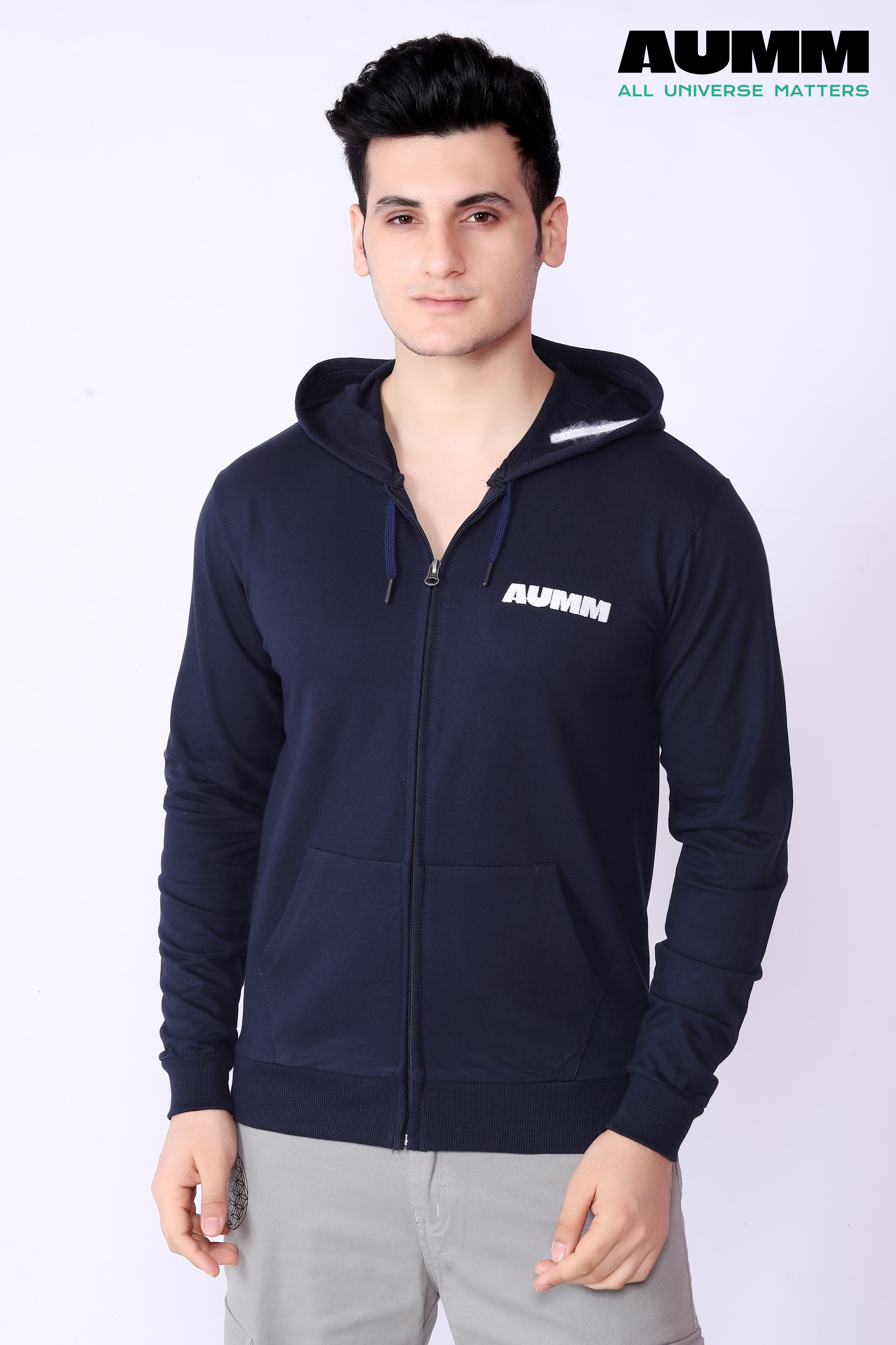 Deep Blue Slim Fit Zipper Jacket - AUMM #