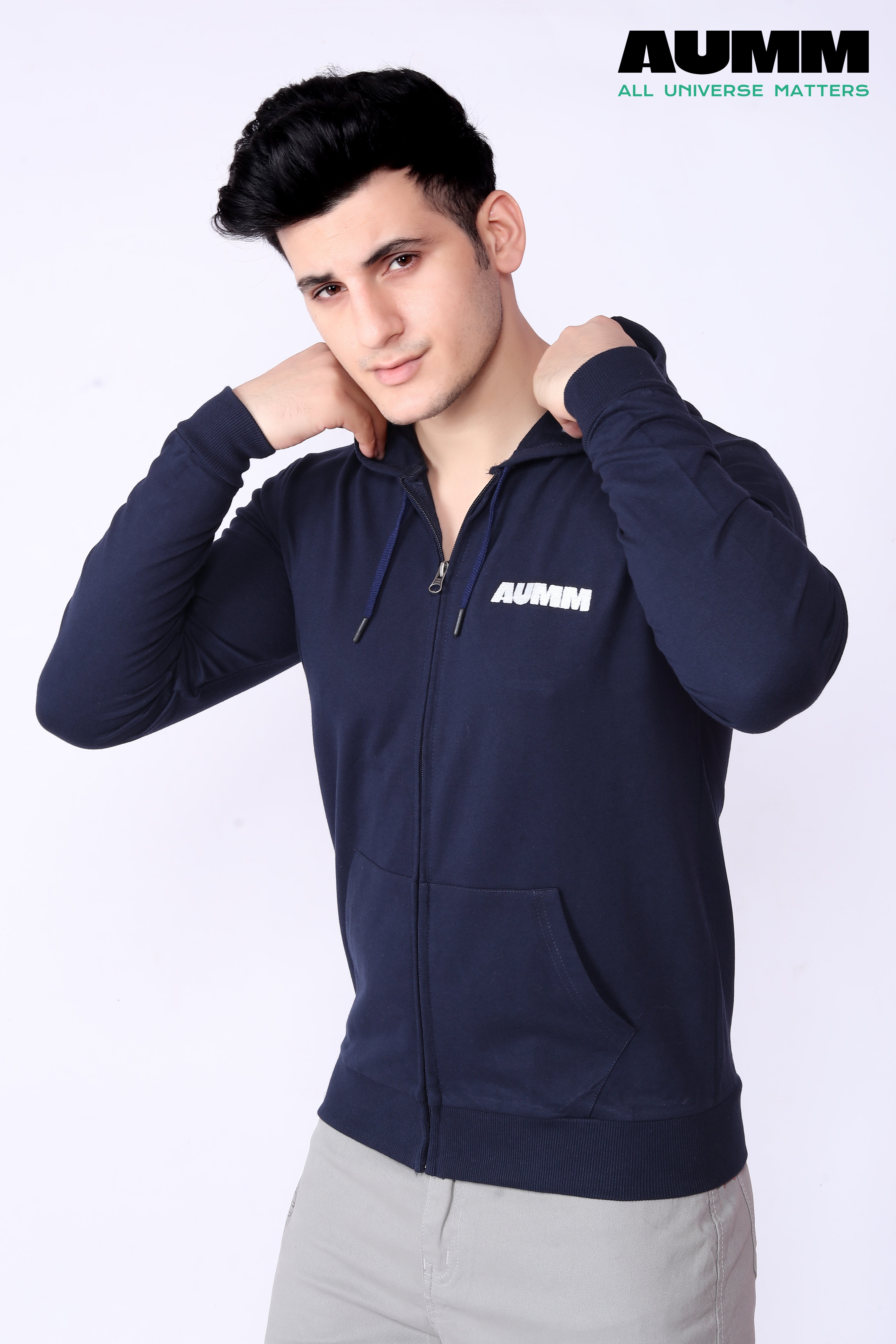 Deep-Blue Slim Fit Zipper Jacket - AUMM #