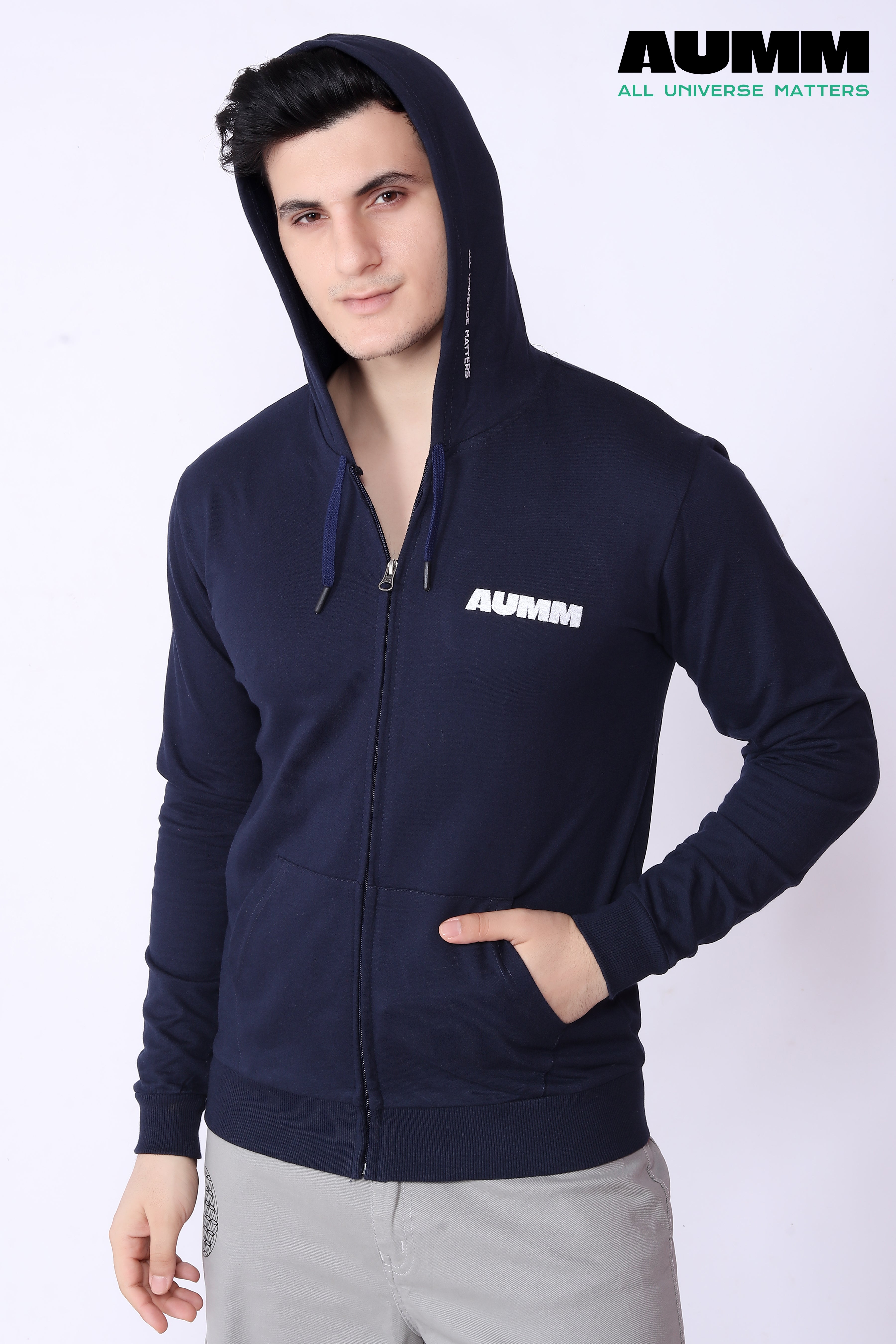 Deep-Blue Slim Fit Zipper Jacket - AUMM #