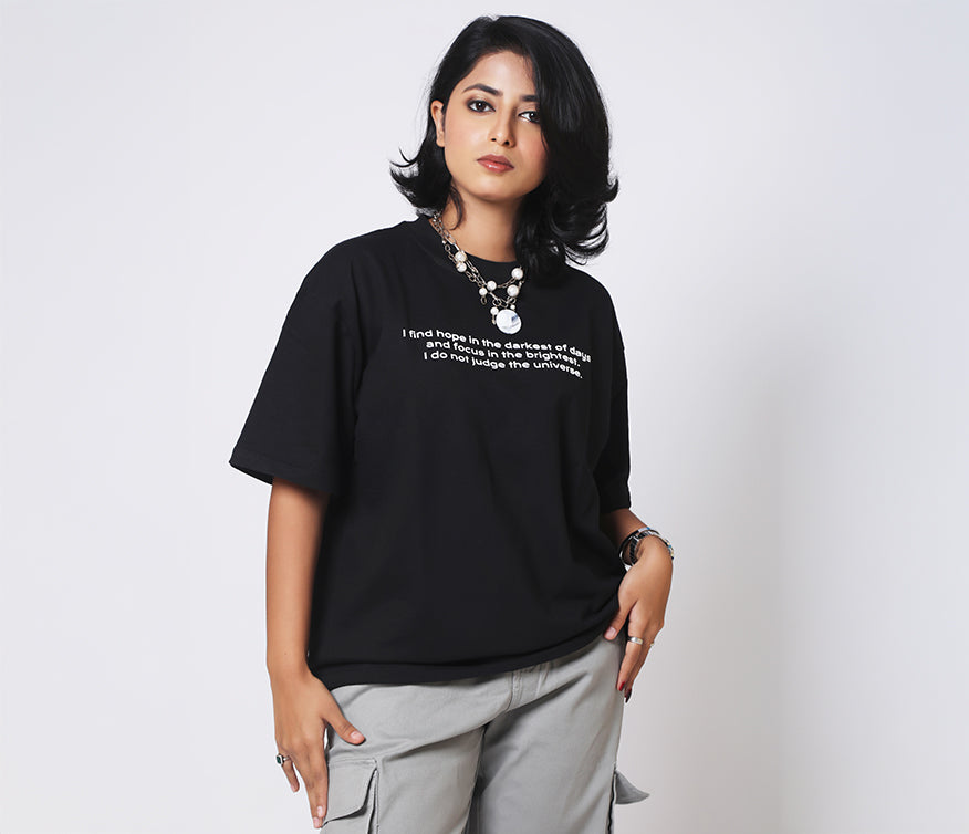 Globe Print Black Oversized T-shirt - AUMM #