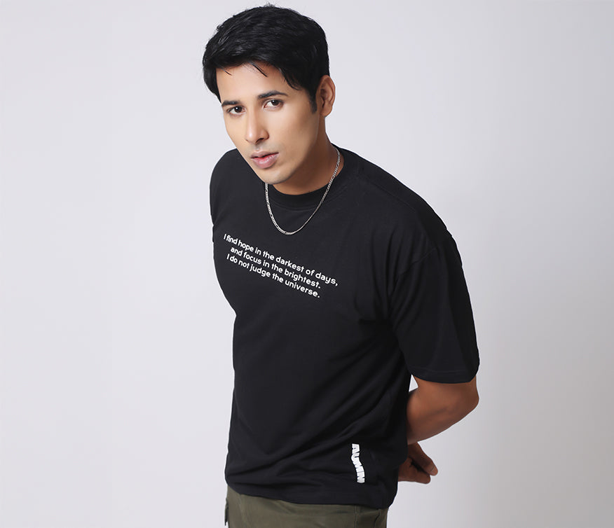 Globe Print Black Oversized T-shirt - AUMM #