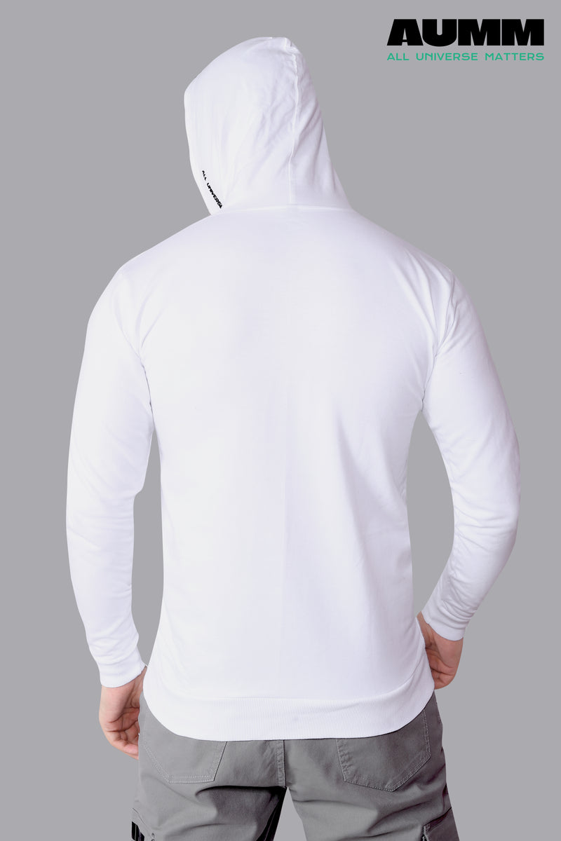 White Cotton Slim Fit Zipper Jacket - AUMM #