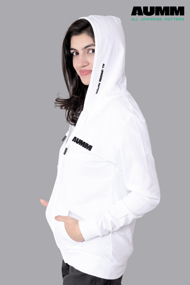 White Cotton Slim Fit Zipper Jacket - AUMM #