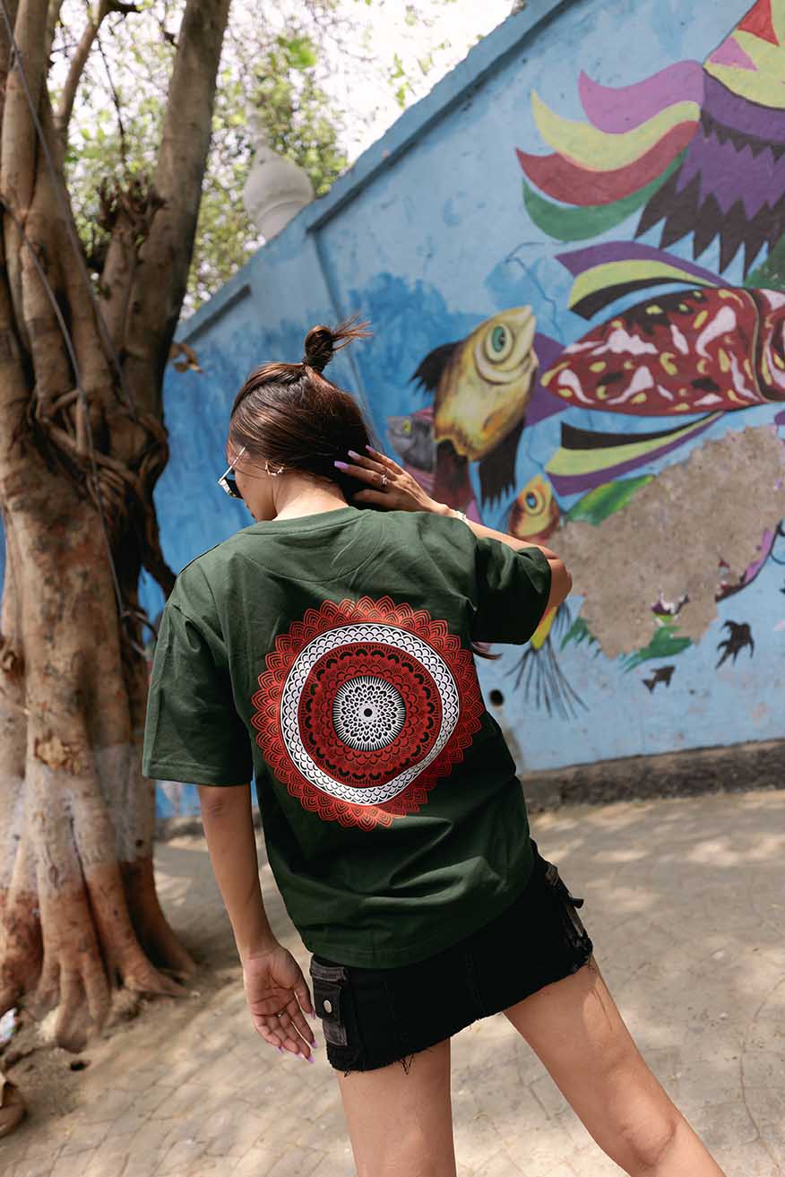 Green Mandala Printed 100% Soft Premium Best Quality Oversized Relaxed Fit T-Shirt