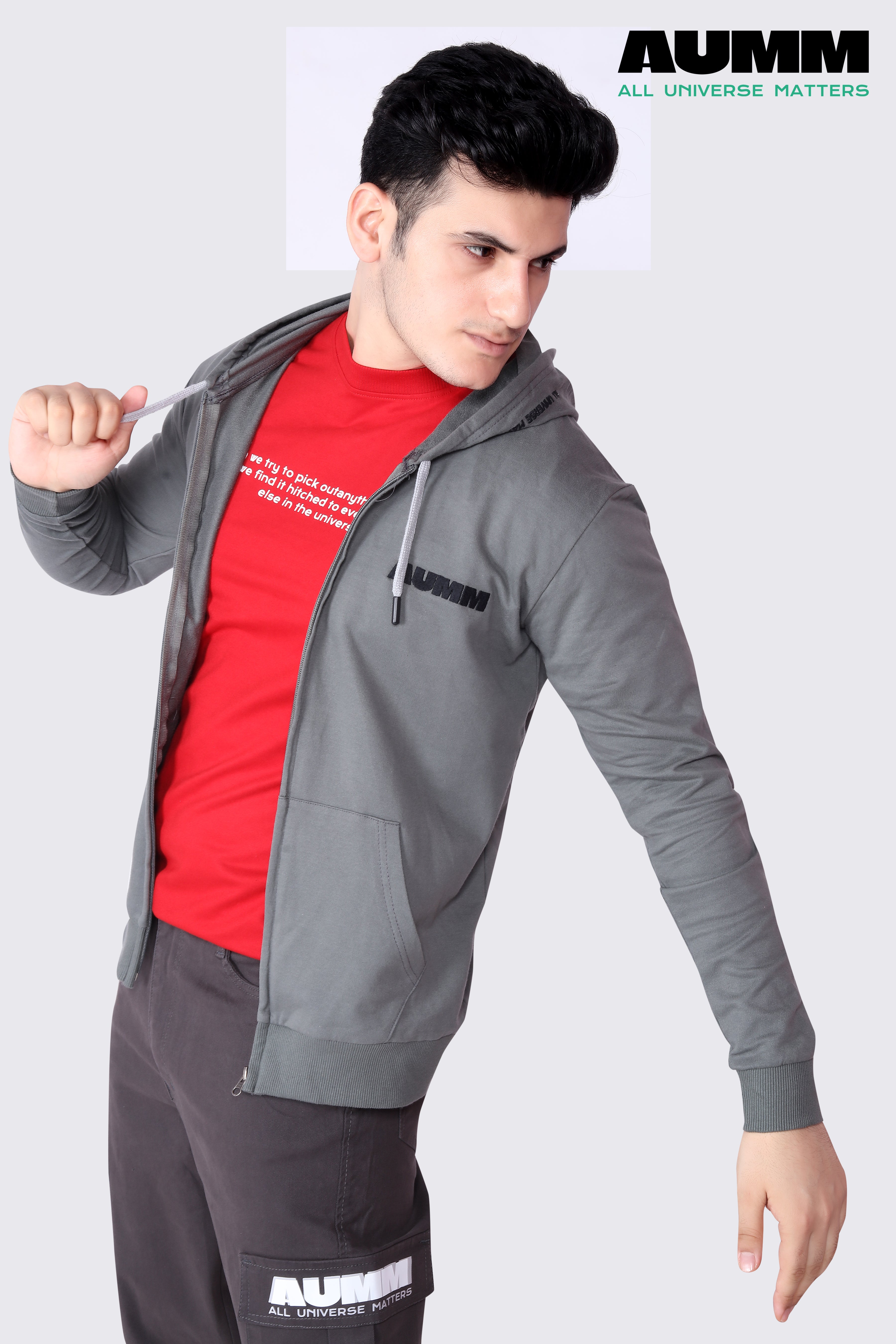 Steel-Grey Slim Fit Zipper Jacket - AUMM #