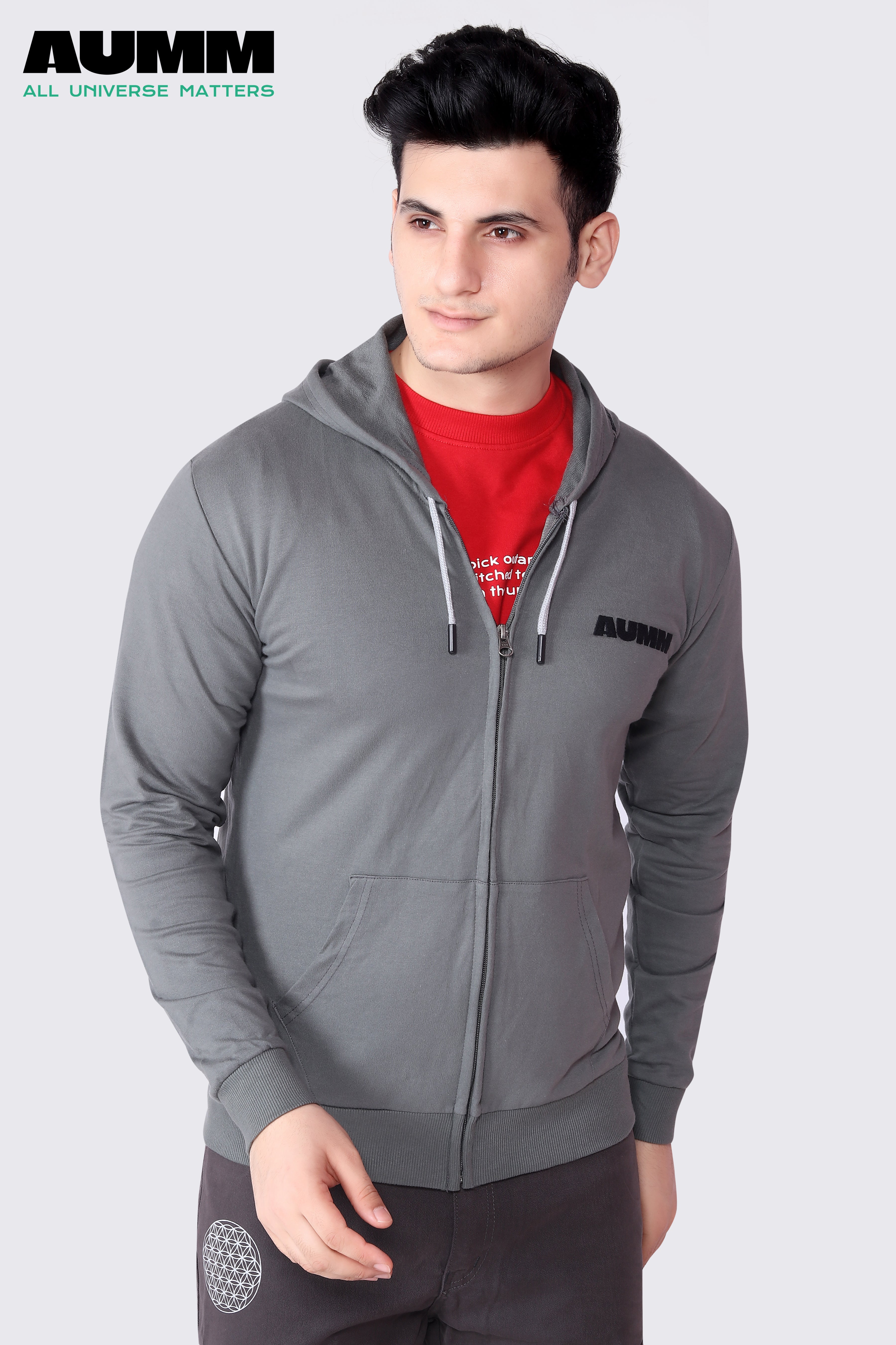 Steel-Grey Slim Fit Zipper Jacket - AUMM #