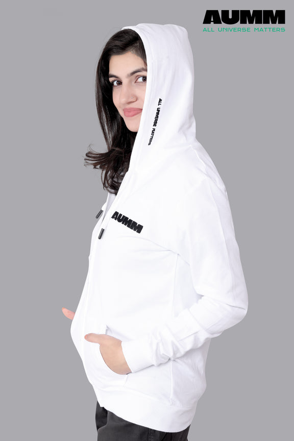 White Cotton Slim Fit Zipper Jacket - AUMM #